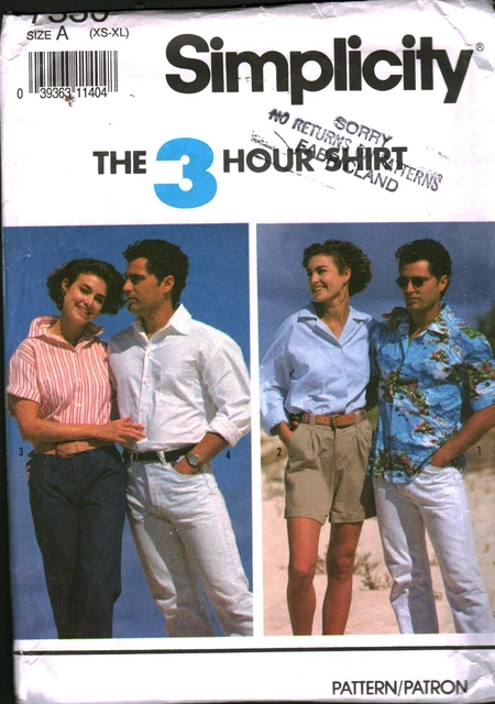 7330 Vintage Simplicity SEWING Pattern Misses Mens Teen Boys Shirt Button Front