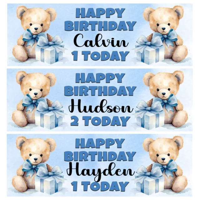 TEDDY BEAR Personalised Birthday Banners - Teddy 1st Birthday Banner - Cute Blue