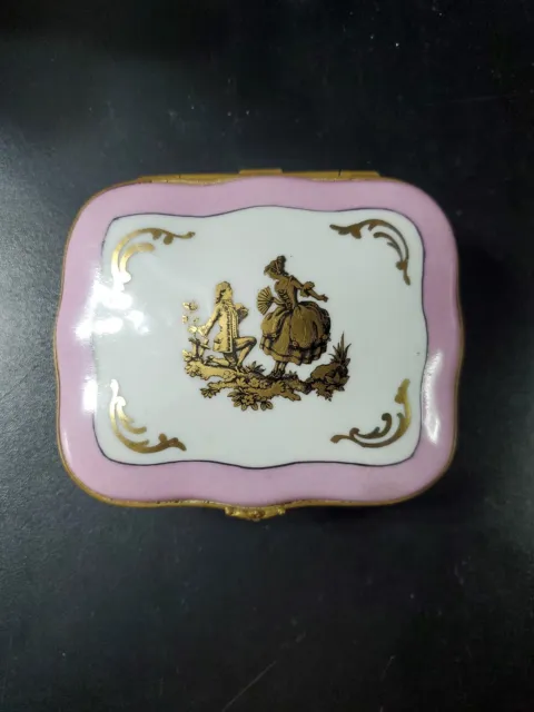 Antique Carlin Comforts Porcelain Treasures Box, Beautiful Pink White & Gold!