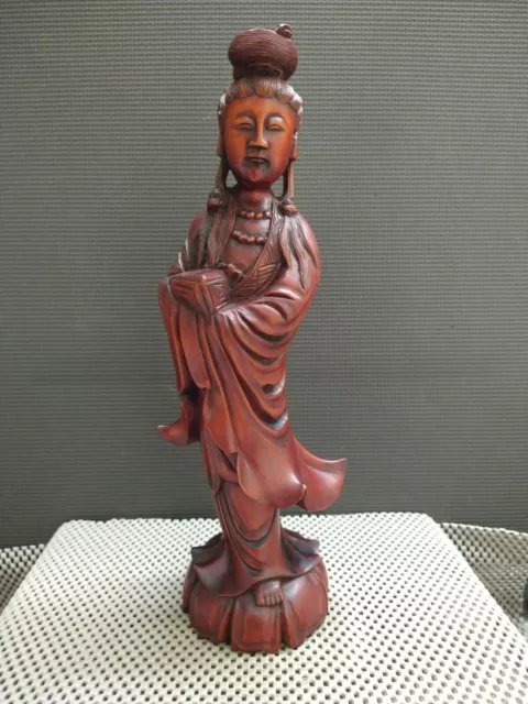 Antique Chinese Hand Carved Hardwood Kwanyin Guanyin Figurine