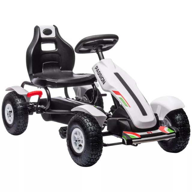 HOMCOM Go Kart a Pedali per Bambini 5-12 Anni in Plastica e Metallo Bianco Nero