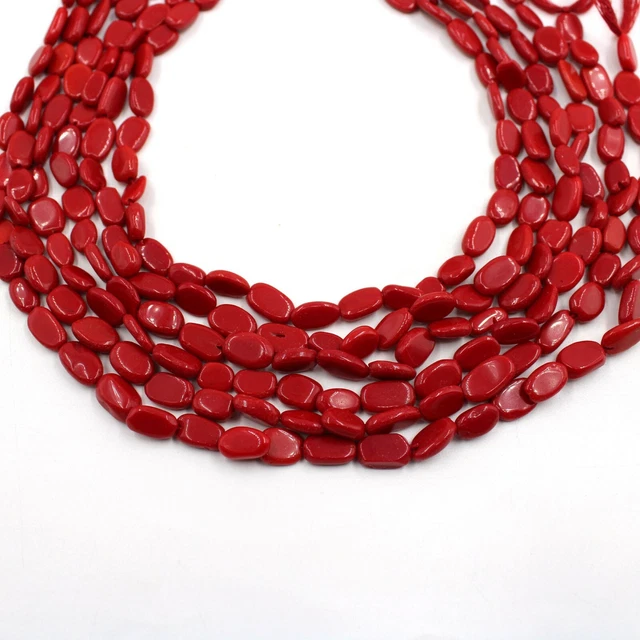Red Coral Oval Shape Loose Spacer Strand Beads 6x10mm 12 Inches Gemstone