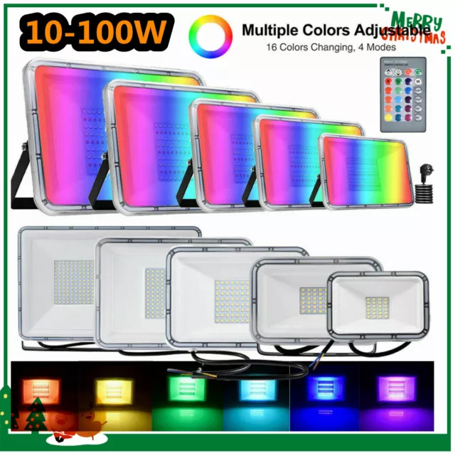 RGB Flutlicht 10-100W LED Fluter Außen Strahler Farbwechsel Scheinwerfer IP65 DE