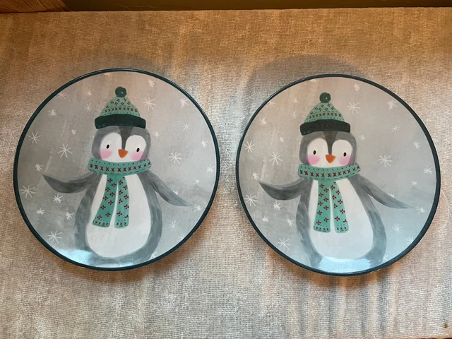 Pottery Barn Kids Plates Set Of Two Melamine Christmas Penguin Holiday Table