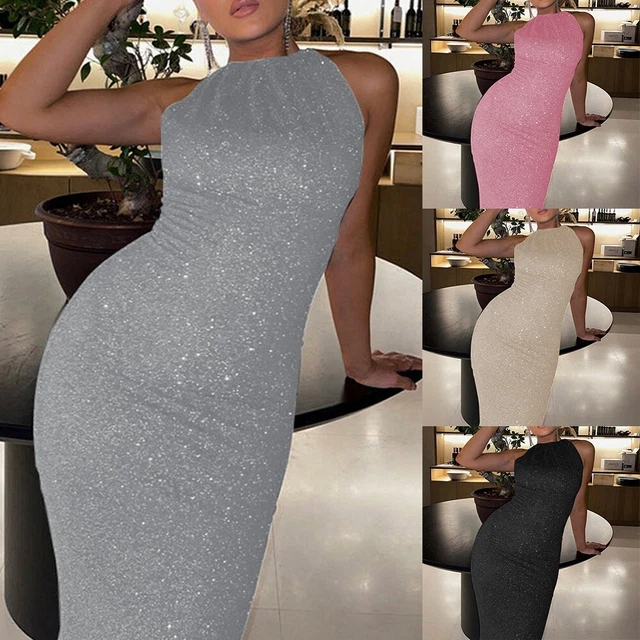 Femme Robe Longue sans Manche Robe Club Robe de Cocktail Brillant