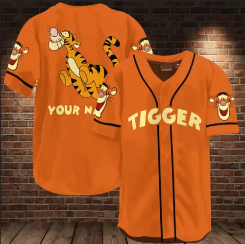 Custom Name Orange Funny Tigger AOP 3D BASEBALL JERSEY SHIRT Best Price US Size