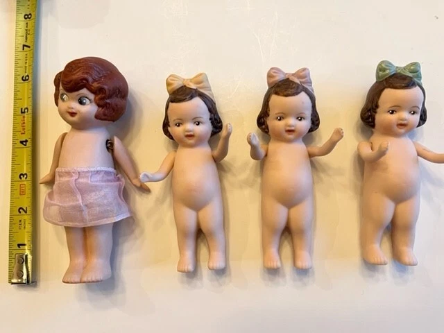 Lot Antique/Vintage Bisque Flapper Doll Set Japan and ? Jointed Frozen Excellent