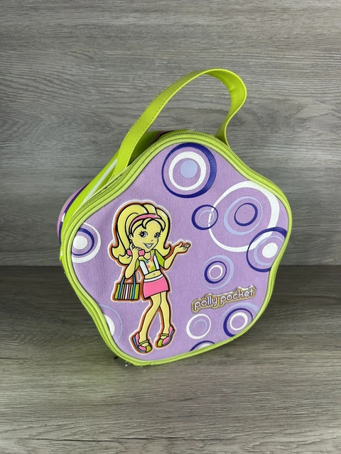 POLLY POCKET ZIPPERED Carrying Case Bag Purple Green For Dolls