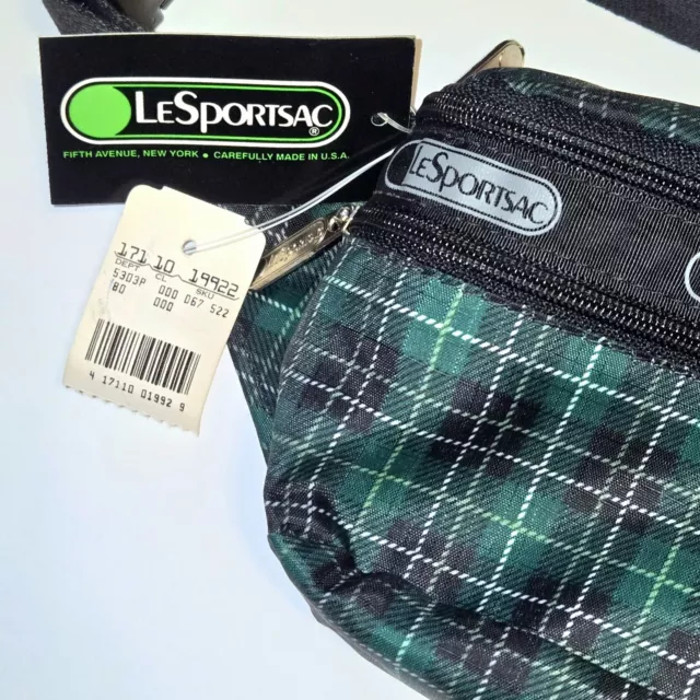 NWT Vtg LeSportsac Fanny Pack Green Plaid Double Zip Belt Bag Crossbody Purse 2