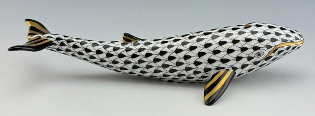 🦋 HEREND NEW 6.5” WHALE Black Fishnet Figurine