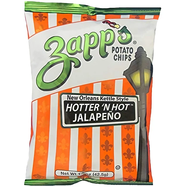 Zapp's Potato Chips, Hotter'N Chaud Jalapeno, Neuf Orleans Kettle Style, 44.4ml 3