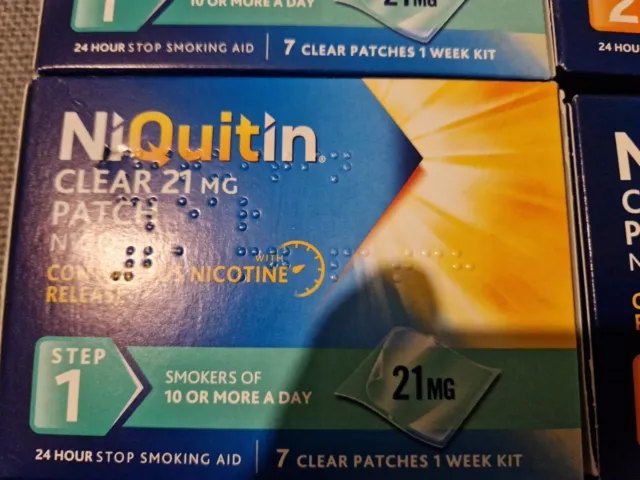 LOTE DE 8 X NiQuitin Paso 1 y 2 Transparente 21 mg y 14 mg - 8 x 7 = 56 Parches - 2