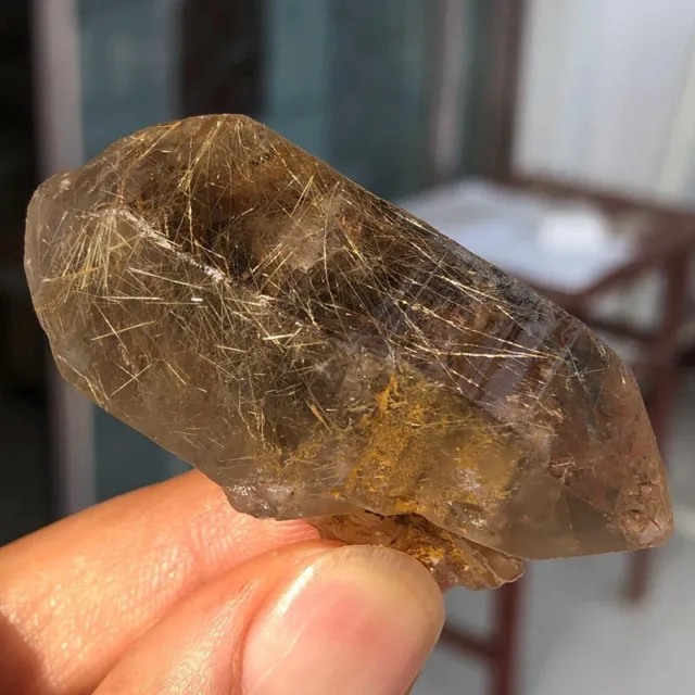 WOW！！！Rare TOP Natural hyaline Gold Hair Rutilated Phantom Ghost Quartz Crystal