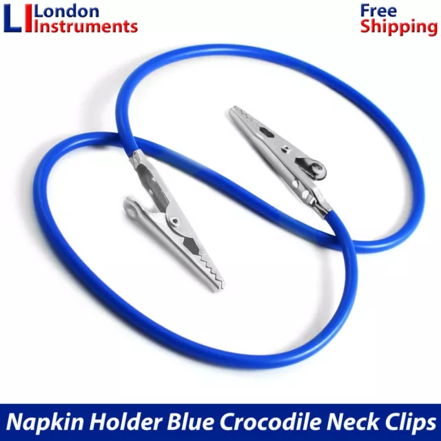 Dental Napkin Holder Blue Crocodile Bib Clips Flexible Chain Lab Instruments New