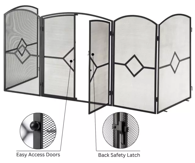 Large Heavy Duty Fire Guard Screen with Front Door & Child Safety Latch 3