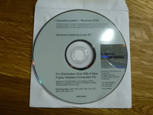 Operating system-Recovery DVD Windows Vista Business SP1