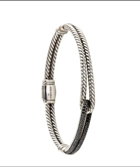 David Yurman Sterling Silver Black Diamonds Pavé Labyrinth Bracelet DY