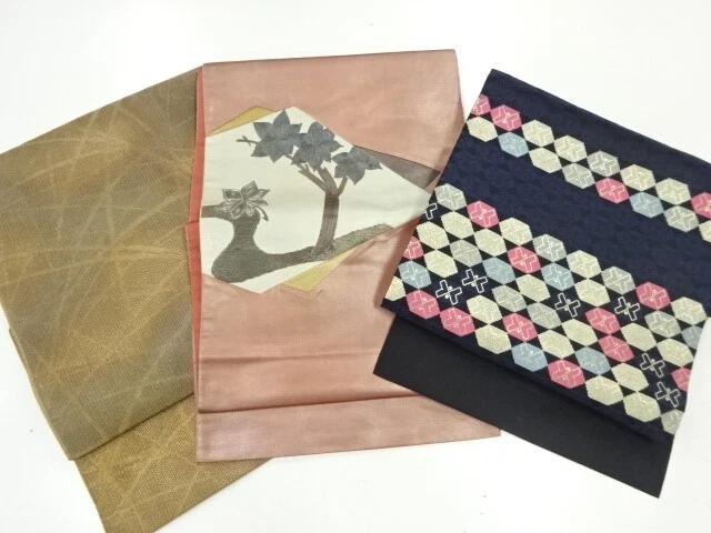 40913# Japanese Kimono / Antique Tsukuri Obi / Set Of 3