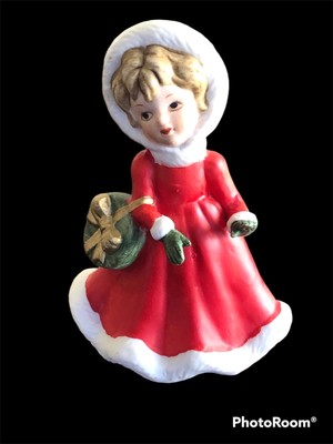 Vintage Lefton Christmas Girl In Red Dress with Hood  Ceramic Figurine 08283