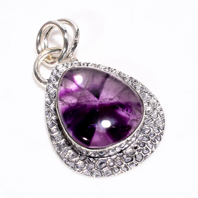 Trapiche Amethyst Vintage Style Handmade 925 Sterling Silver Pendant 2" GSR-3839