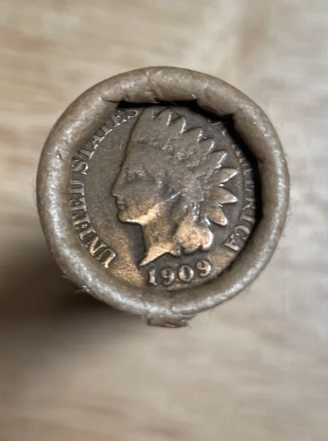 1909 Indian Head & S Indian Cent Old Estate Wheat Penny Roll.Old Vintage Cent