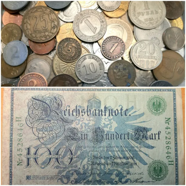 Münzen Sammlung Aus Aller Welt Mit Deutsches Reich Münzen/Scheine Konvolut Lot