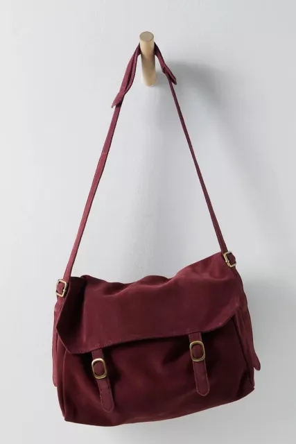 Free People Zahara Suede Leather Messenger Bag In Mulberry NWOT $98