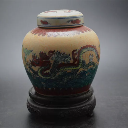 Chinese Porcelain Ming Chenghua Contending Colors Dragon Tea Caddies 4.72 Inch