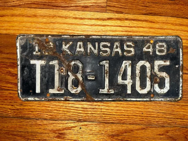 Vintage Antique 1948 Kansas License Plate KANSAS T18-1405 - Unrestored  Man Cave