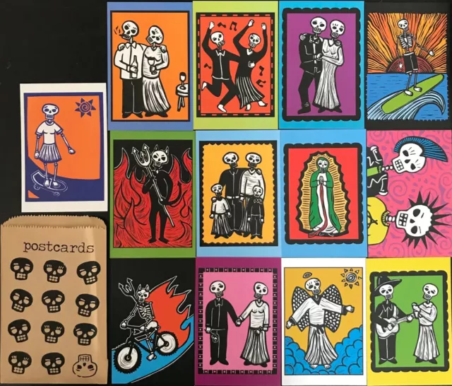Day of the Dead postcard set new linocut