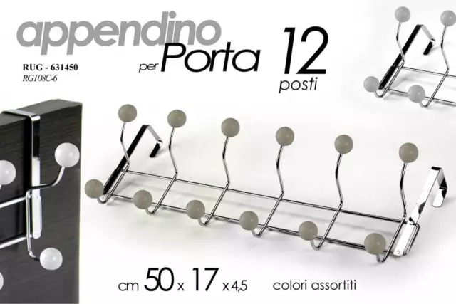 Appendino Appendi Abiti Per Porta 12 Posti 50*17*4,5 Cm Colori Vari Rug-631450
