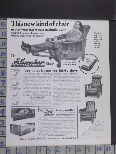 1910 Streit Slumber Chair Davenport Cincinnati Home Decor Vintage Art Ad Dk98