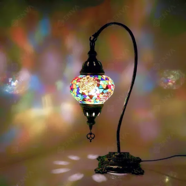 Lampada scrivania a collo di cigno in mosaico colorato a mano turca marocchina