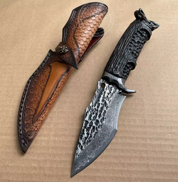 Damascus Fixed Blade Vg10 Hunting Knife Art Handcrafted Knife Goat Black 2