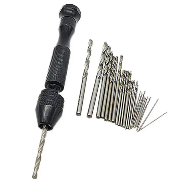 25pcs Mini Micro Twist Drill Bits 0.5mm-3mm W/ Aluminum Hand Drill Keyless'