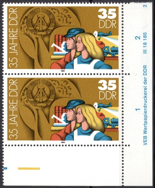 DDR 1984 Mi.Nr. 2901 ** postfrisch Eckrand mit DV Druckvermerk FN 2