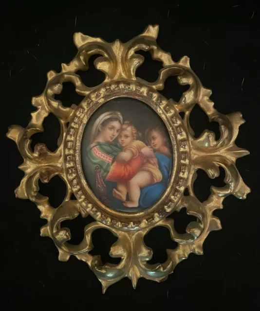 19th Century Italian Miniature Painting on Porcelain of Madonna and Child