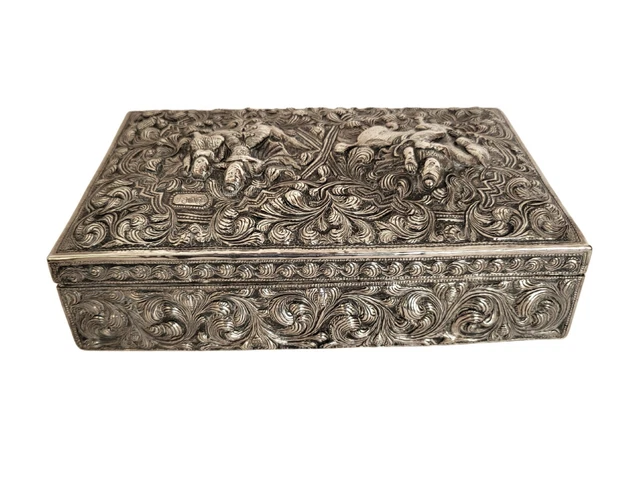 Antique Burmese/Indian Solid Siver Box - Signed  19th C 2
