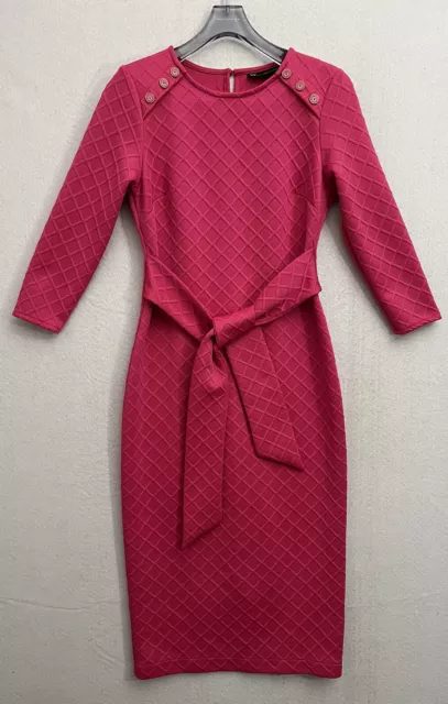 New York & Company Womens Dress XS Pink 3/4 Sleeve Stretch Midi Career Casual