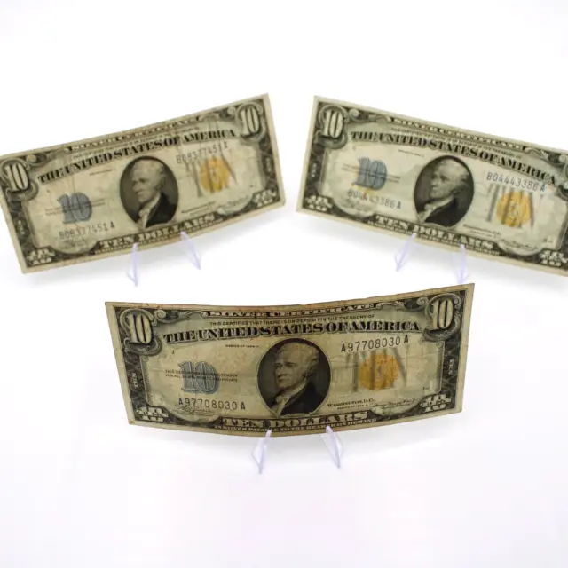 1934-A 10 Dollar Silver Certificate North Africa Gold Seal WWII Lot of 3 #C218-8