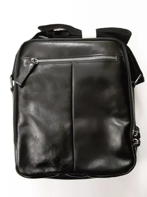 Men’s Genuine Leather Messenger Crossbody Shoulder Bag Black by Contacts – New 2