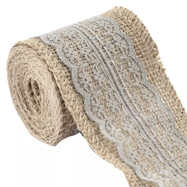 Burlap Strap Art Crafts Lace Ribbon Roll Trim Edge Gray 2.2 Yards for Wedding