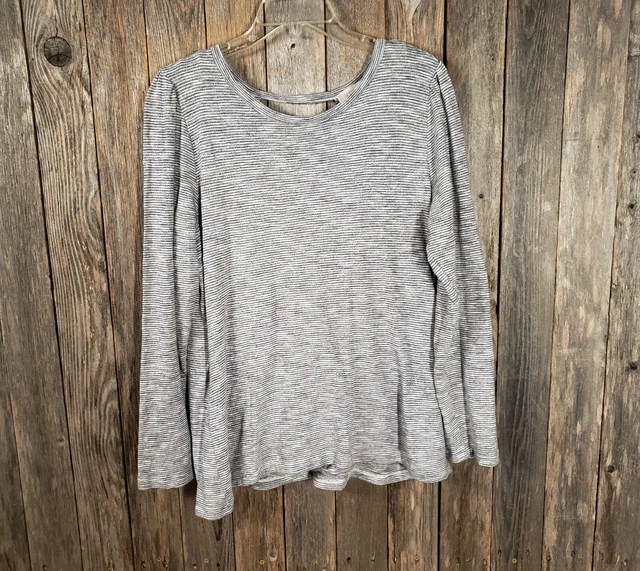 Loft Outlet L Women's Gray White Striped Bar Open Wrap Back Knit Top