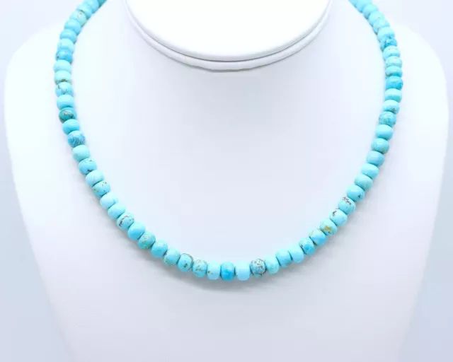7mm Bright Baby Blue Turquoise Beaded Necklace, Modern Button Bead Choker
