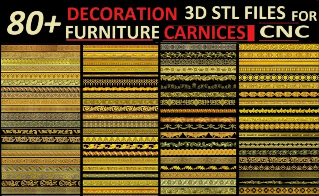 Furniture Cornices 80 + LOT 3D Model STL relief for CNC format DECOR  ASPIRE ART