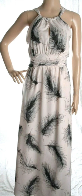 Dorothy Perkins Crème Rose Noir Plumes Imprimé Robe Longue Été Taille 8 UK