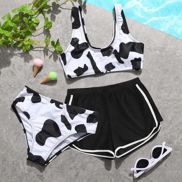 Baby Girl Outfits Cow Print Suspender Swimwear Summer Shorts 3PCS Bikini