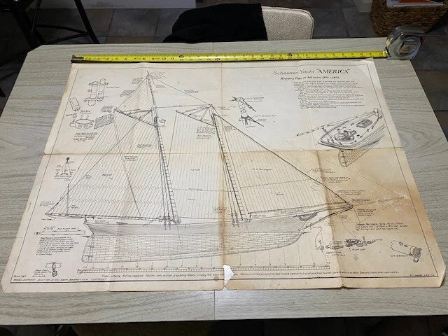 Schooner Yatch AMERICA Vintage Blueprint Model Builder Plans Americas Cup