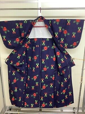 Japanese Vintage Kimono Haori set Navy With Dirt scratch 61 or 31inch used 2