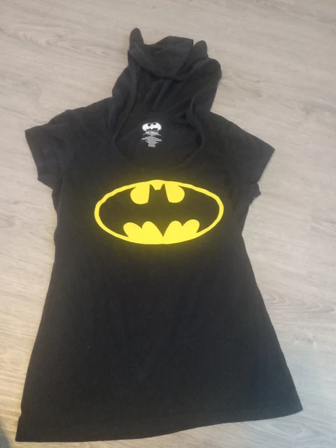 DC Comics Batman short sleeve black hooded women's M Hoodie T-Shirt ears costume